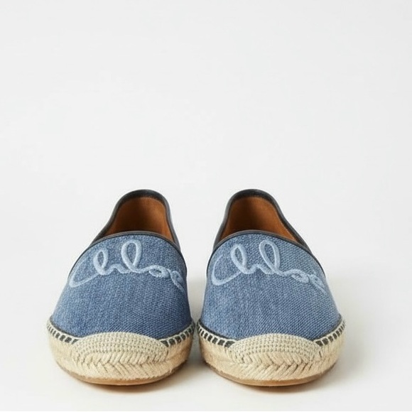 Chloe Isla Embroidered Espadrille Denim Size 9 - Picture 3 of 5